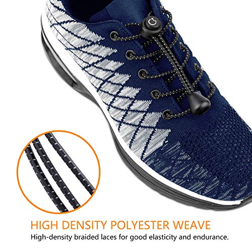 Gritin Cordones Elásticos para Zapatillas, 2 Paquetes（Negro y Azul） Cordones Elasticos para Zapatillas Zapatos Deporte con Sistema de Cierre Rápido sin Atar Suave y Cómodo.