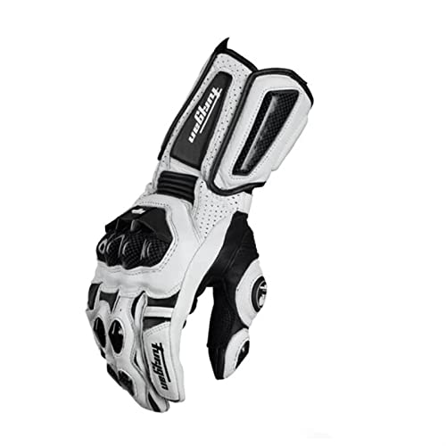 Guantes de Fibra de Carbono de Cuero de la Motocicleta Cross-Country Mountain Bike Motorcycle Gloves Montar Motocicleta Guantes de Jinete (Color : A White, Size : XL)