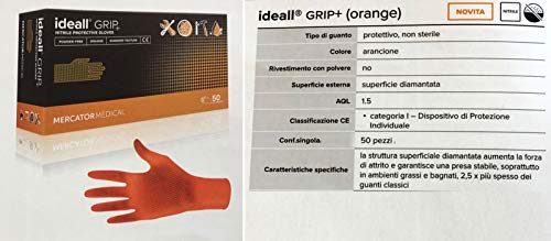 Guantes de nitrilo protectores Ideal® Grip+ color naranja - Talla XL - Paquete de 50 unidades