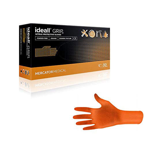 Guantes de nitrilo protectores Ideal® Grip+ color naranja - Talla XL - Paquete de 50 unidades