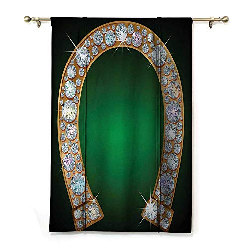 GugeABC Herradura - Cortinas decorativas con diseño de herradura, diamantes de moda, figuras de cristal del tesoro con impresión digital para ventanas, perlas verdes y amarillas, 88,9 x 162,6 cm