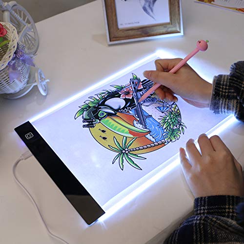 Guiseapue Mesa de Luz para Calcar, LED Tableta de Luz Dibujo A4 de Iluminación de la Caja de Alimentación Micro USB Mesa de Luz Montessori Ideal para Animacion Tatoo Dibuja