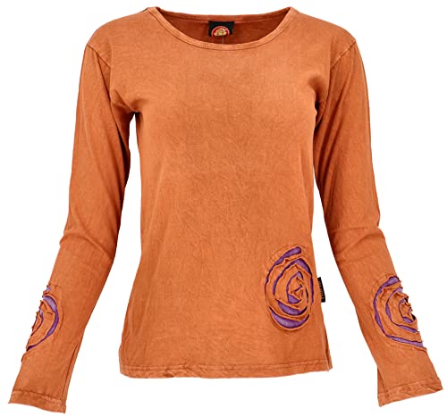 Guru-Shop - Camiseta de manga larga con espiral, para mujer, algodón, jersey, manga larga y sudadera, alternativa naranja rojo/marrón. M