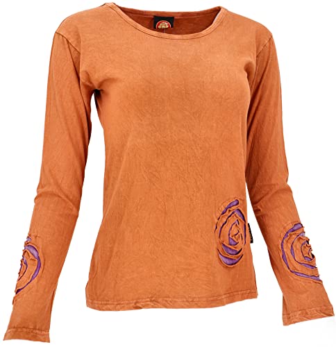 Guru-Shop - Camiseta de manga larga con espiral, para mujer, algodón, jersey, manga larga y sudadera, alternativa naranja rojo/marrón. M