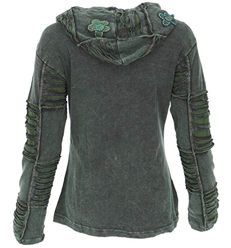 GURU SHOP Goa Patchwork - Chaqueta con capucha para mujer, algodón, estilo bohemio, verde oscuro, 38