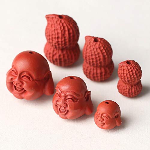GZMUS Red Cinnabar Tallado Riendo Buda Cabeza Food Spacer Beads Lucky Feng Shui Encantos Chinos para Pulseras DIY Crafts Joyería Haciendo (Conjunto De 2Pcs),Large