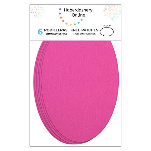 Haberdashery Online 6 Rodilleras Color Fucsia termoadhesivas de Plancha. Coderas para Proteger tu Ropa y reparación de Pantalones, Chaquetas, Jerseys, Camisas. 16 x 10 cm. RP9