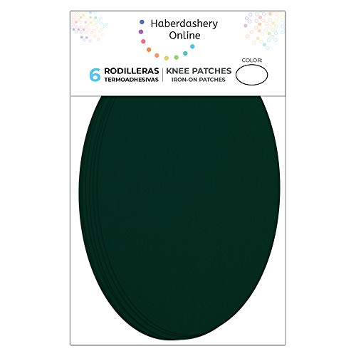 Haberdashery Online 6 Rodilleras Color Verde Oscuro termoadhesivas de Plancha. Coderas para Proteger tu Ropa y reparación de Pantalones, Chaquetas, Jerseys, Camisas. 16 x 10 cm. RP36