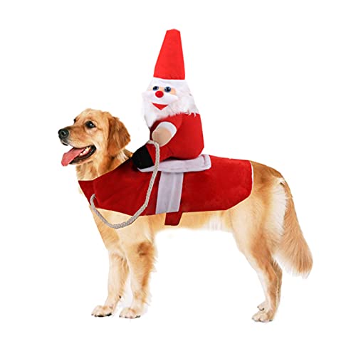 HACRAHO Traje de equitación de Navidad para mascotas, 1 pieza de tela de Papá Noel, disfraz de perro para mascotas y perros medianos y gatos fiesta de Navidad