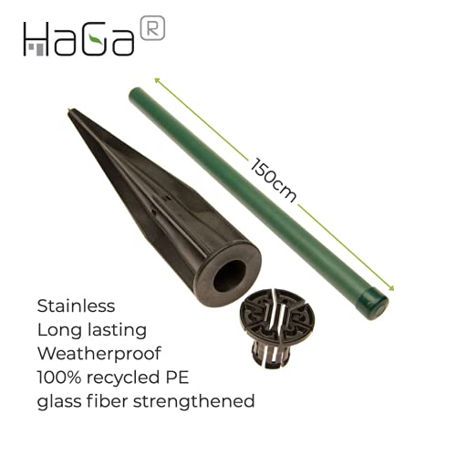 HaGa® Estaca de plástico 1 pieza, incluye casquillo, postes de valla de 3,8 cm de grosor x 150 cm de altura, estaca reforzada con fibra de vidrio y PET reciclado