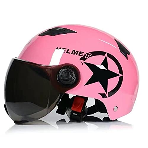 Hainice Casco de Choque Abierto de la Mitad del Casco de la Cara de la Motocicleta Adulta con Visera para el Moto de Scooter eléctrico (55-62cm) Rosa