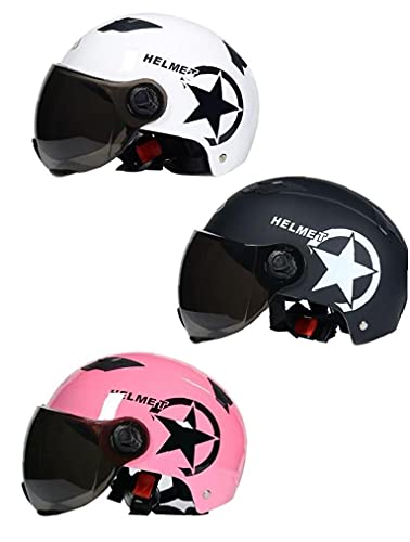 Hainice Casco de Choque Abierto de la Mitad del Casco de la Cara de la Motocicleta Adulta con Visera para el Moto de Scooter eléctrico (55-62cm) Rosa