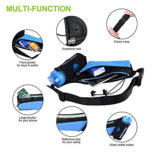 HAISSKY Riñonera Running para Correr Deportiva Impermeable Multifuncional Bolso de Cintura con Portabotellas para iPhone 12 Pro MAX 11 XS MAX,Galaxy S10 para Deportes o Viaje al Aire Libre