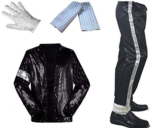 Halloween Cosplay Adecuado para fanáticos de Michael Jackson Kid Disfraz de Cosplay para Adultos 4pcs MJ Billie Jeans Jacket + Pant + Socks + Guante (W: 60-65kg H: 165-175cm)
