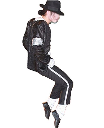 Halloween Cosplay Adecuado para fanáticos de Michael Jackson Kid Disfraz de Cosplay para Adultos 4pcs MJ Billie Jeans Jacket + Pant + Socks + Guante (W: 60-65kg H: 165-175cm)