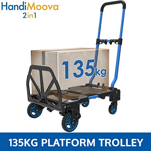 HandiMoova 2 en 1 70 kg carretilla de plataforma plegable, 135 kg, carretilla de mano; se convierte en segundos