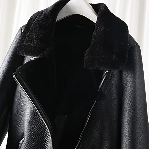 HANTONGHAO La chaqueta de mujer con chaqueta de jinete de plumas de cordero extra gruesa, cálida y extra gruesa con piel artificial - Blanco arroz, M