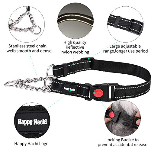 HAPPY HACHI Collar Perro Cuello Perro Martingale Collares Adiestramiento Perros Grande Medanio Pequeño Ajustable Reflexivo(M Negro)