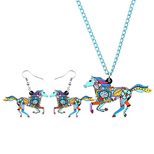 HappyL Sistemas de la joyería de acrílico de reproducción de Colores Pendientes Caballo Collar del Collar de la Manera del Animal for la Mujer Niñas Accesorios (Color : F)