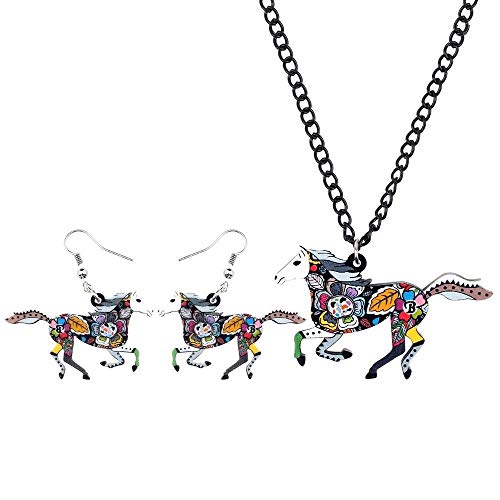 HappyL Sistemas de la joyería de acrílico de reproducción de Colores Pendientes Caballo Collar del Collar de la Manera del Animal for la Mujer Niñas Accesorios (Color : F)