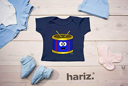 HARIZ Camiseta para bebé con diseño de instrumentos de risa y texto en alemán "Tambor riend", incluye tarjeta de regalo de algodón de azúcar rosa, 9-15 meses/70-79 cm