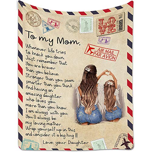 HARTI Manta de forro polar con texto en inglés "Air Mail to My Mom" con estampado de letras de sherpa para cumpleaños, día de Acción de Gracias, día de la madre, 152 x 203 cm