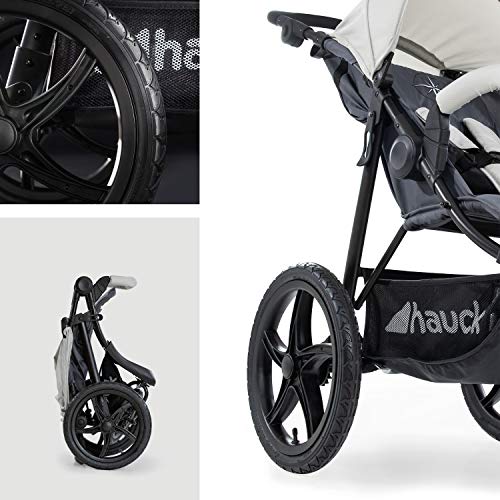 Hauck Runner - Silla de paseo con 3 ruedas neumaticas, plegado compacto, ruedas XL con camara de aire, para recien nacidos y, apto hasta 25kg, gris