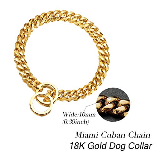 Havenfly Collar de Oro para Mascotas, Collar de Cadena Deslizante de eslabones metálicos de Acero Inoxidable Fuerte Ajustable de 18 Quilates para Perros pequeños medianos Grandes (A, 22'')