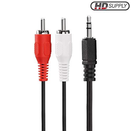 HDSupply AC030-025 Cable alargador de audio estéreo 2x enchufe cinch a enchufe de 3,5 mm, diseño ultra delgado, 2,50 m, negro