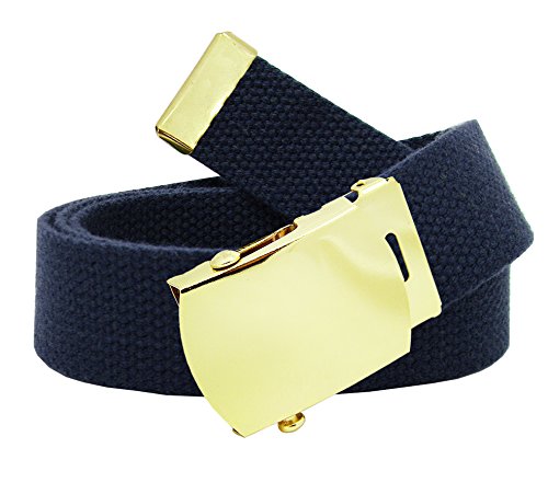 Hebilla de cinturón militar de latón dorado para hombre con cinturón de tela XL azul marino