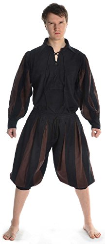 Hemad Pantalones Medievales Landsknecht para Hombres - Longitud de la Pantorrilla - Algodón Puro – L/XL Negro & Marrón