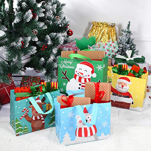 Hemoton 12 bolsas de Navidad con asas, bolsas de golosinas de Navidad, reutilizables, bolsas de comestibles multifuncionales no tejidas para regalos y compras
