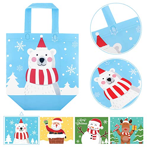 Hemoton 12 bolsas de Navidad con asas, bolsas de golosinas de Navidad, reutilizables, bolsas de comestibles multifuncionales no tejidas para regalos y compras