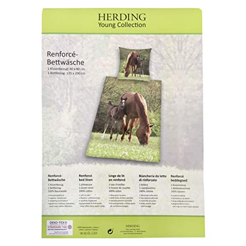 Herding 442428050 - Juego de Funda nórdica y Funda de Almohada de linón con diseño de Caballos, 135 x 200 y 80 x 80 cm