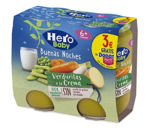 Hero Baby Buenas Noches Tarritos de Verduritas a la Crema - Para Bebés a Partir de los 6 Meses - 6 Packs de 2 x 190 gr