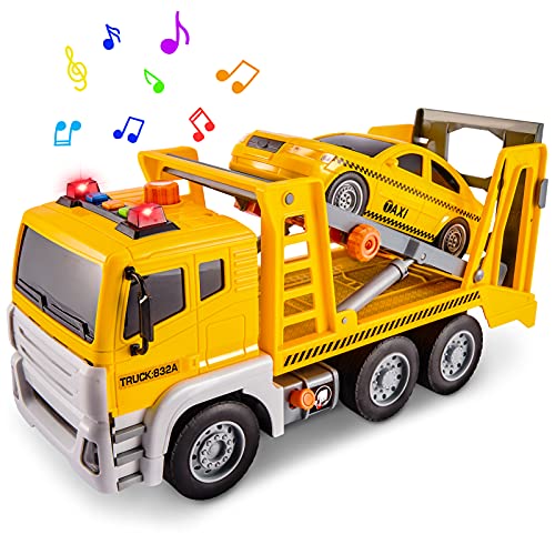 HERSITY Camión Grandes de Remolque Transportador Coche Juguete con Luz y Sonido Educativo Regalos para Niños 3 4 5 6 Años