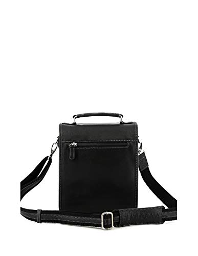 Hexagona Paris – Baisenville – para Hombre – Colección Confort – Negro Piel de Vacuno granulada – Bolso Bandolera Cuero, L : 26 x l : 5 x h : 21 cm