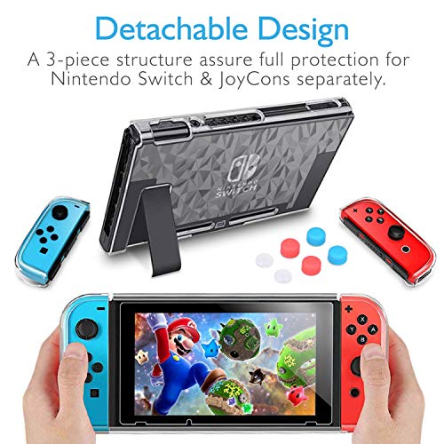 HEYSTOP Carcasa Compatible con Nintendo Switch, Funda Nintendo Switch con Protector de Pantalla para Nintendo Switch Console y con 6 Agarres para el Pulgar