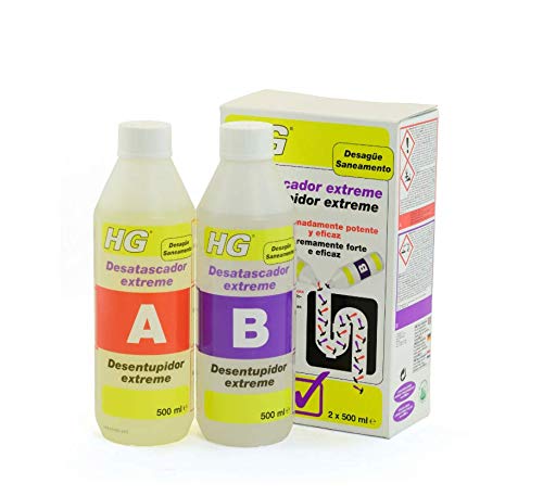 HG Duo Desatascador de Tuberías, Fórmula Extremadamente Potente para Cocina y Baño, Desatasca y Limpia Eficazmente Tuberías y Desagües Atascados (2 x 500 ml) - 343100106