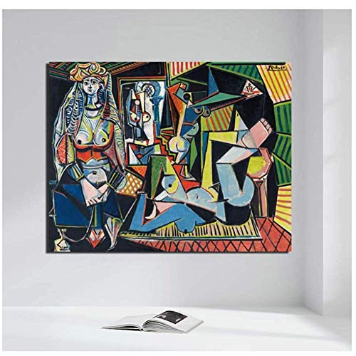 HHLSS Hermosa Imagen 60x80cm sin Marco Mujeres de Argel Pablo Picasso Carteles de Lienzo Pintura Moderna Cuadros de Pared para Sala de Estar Decoración del hogar