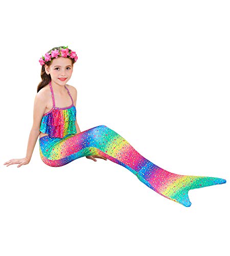 Hifunbay Cola de Sirena niña para Nadar Traje de Sirena baño de Bikini de 3 Piezas (120, DH102)
