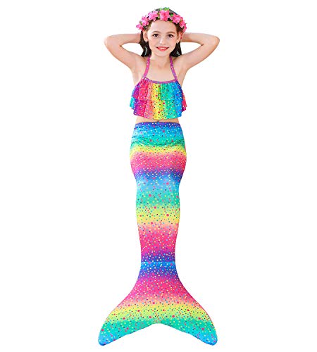 Hifunbay Cola de Sirena niña para Nadar Traje de Sirena baño de Bikini de 3 Piezas (120, DH102)
