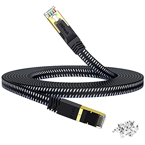 HiiPeak Cable red 5 metros Nailon Plano, Cable Ethernet Cat 8 Alta Velocidad 40 Gbit/s y 2000 Mhz con Conectores Rj45 Chapados en Oro, Cable internet