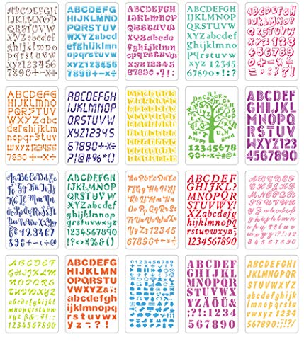 Hillento 20 piezas alfabeto plantillas establecen, plantillas de letras de plástico para pintar el aprendizaje, la decoración del arte de DIY