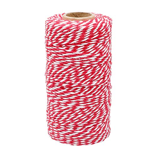Hilo Rojo y Blanco Navidad Cuerda Roja y Blanca de Algodón para Envolver Regalos, Manualidades, Decoración, Cocina - 2mm x 100M