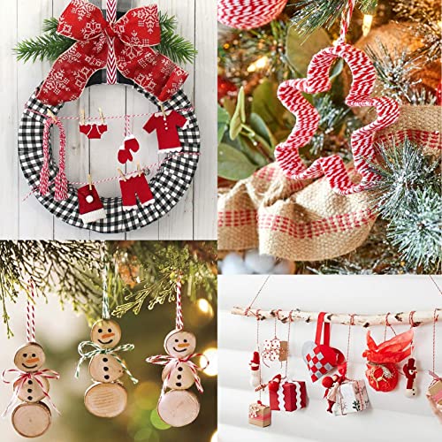 Hilo Rojo y Blanco Navidad Cuerda Roja y Blanca de Algodón para Envolver Regalos, Manualidades, Decoración, Cocina - 2mm x 100M