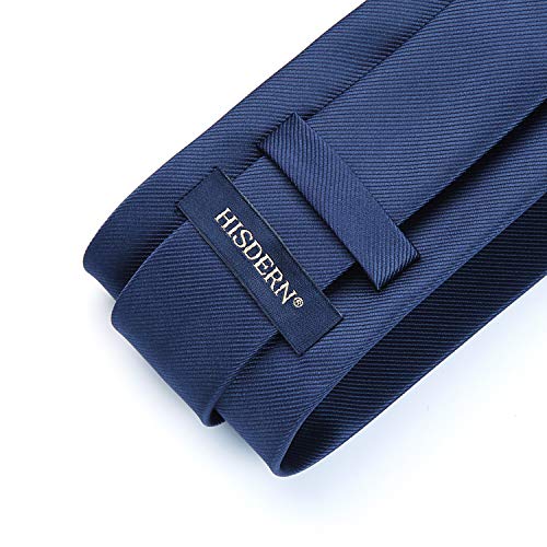 HISDERN Corbata de boda Azul marino asargada Hombres clasico Corbata & Plaza de bolsillo Conjunto de clip