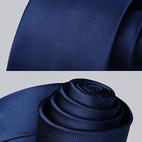 HISDERN Corbata de boda Azul marino asargada Hombres clasico Corbata & Plaza de bolsillo Conjunto de clip