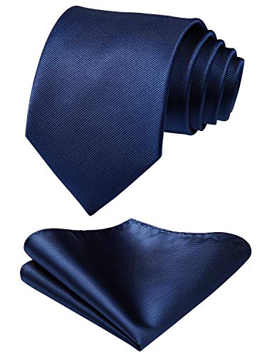 HISDERN Corbata de boda Azul marino asargada Hombres clasico Corbata & Plaza de bolsillo Conjunto de clip