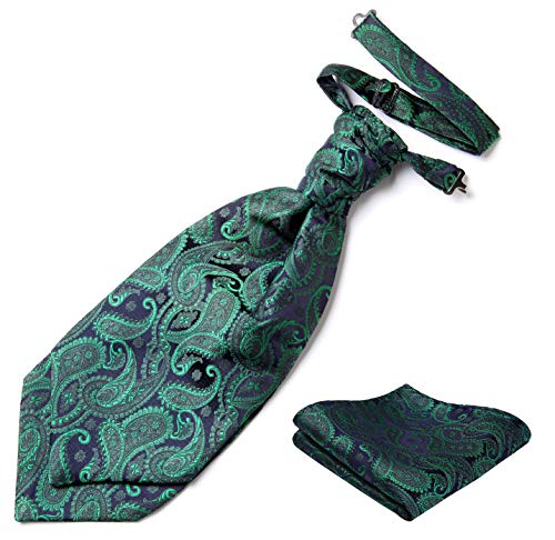 HISDERN Hombres Ascot Corbatas Floral de Paisley Jacquard Tejido Ascot & cuadrado de bolsillo Conjunto Pre-Atado Oro